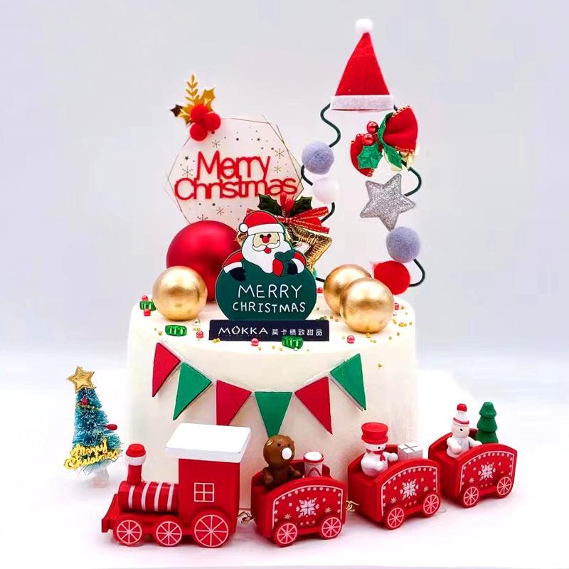 Christmas Cake Decoration, Small Train Toys, Birthday Party Decorations 4pc