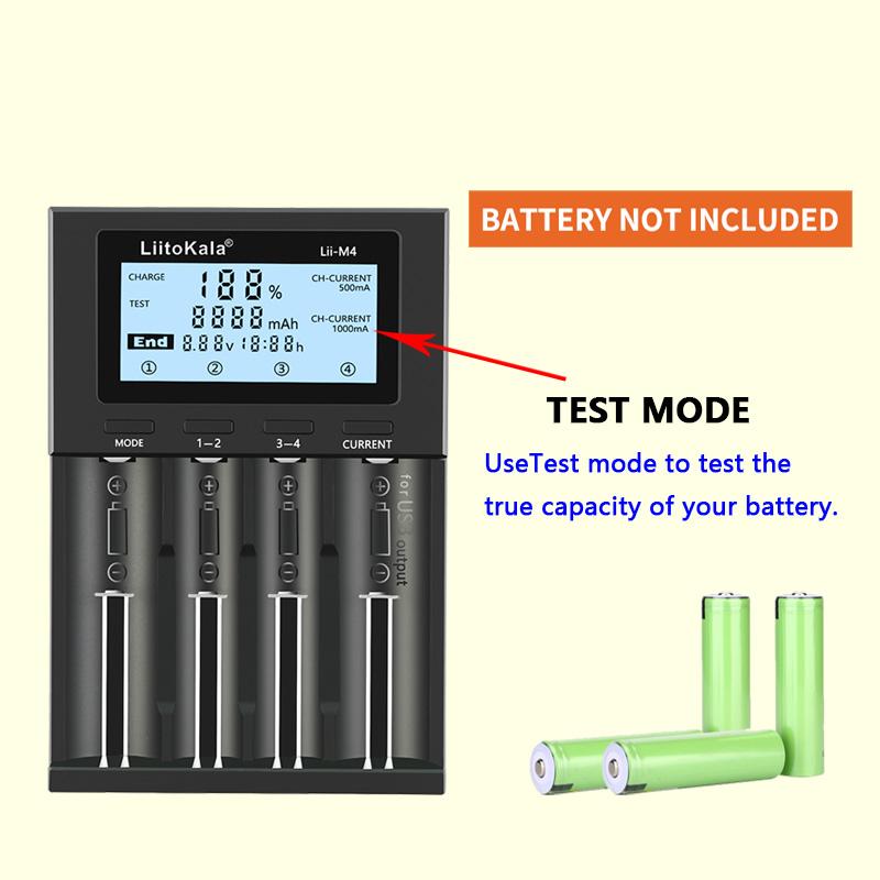 LiitoKala Lii-M4 18650 Charger LCD Display Universal Smart Charger Test Capacity 26650 18650 21700 AA AAA Battery 4slot 5V 2A