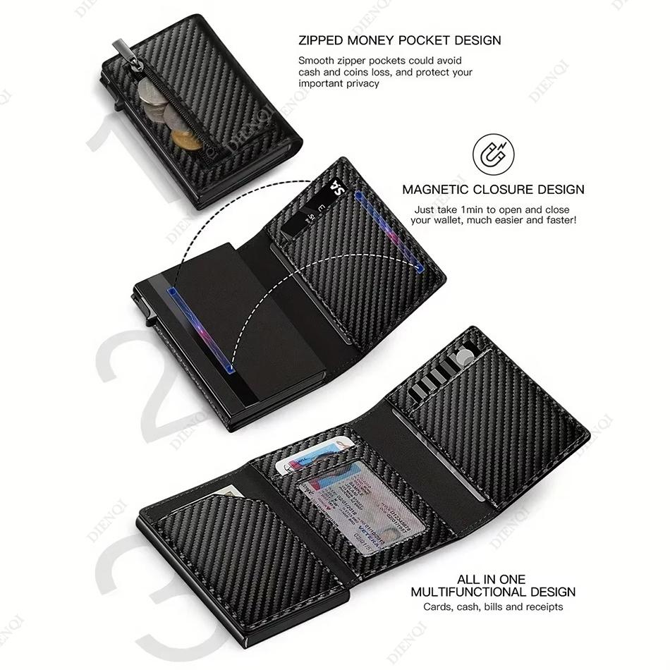 Automatic Pop Up Business Card Holders ID Card Holder Wallets Men Luxury Short Metal Minimalist Wallet Card Storage Bag Purse