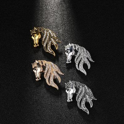 Retro Rhinestone Horse Brooch Pin Women Men Zinc Alloy Horse Head Lapel Pin Animal Sweater Dress Suit Clothing Accessories Jewelry Gift