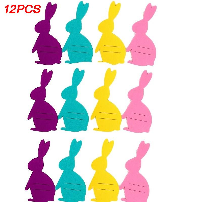 

12pcs Non-Woven Fabric Easter Bunny Utensil Holder Cartoon Rabbit Cutlery Bags Desktop Decoration Solid Color Easter Fork Bag as show