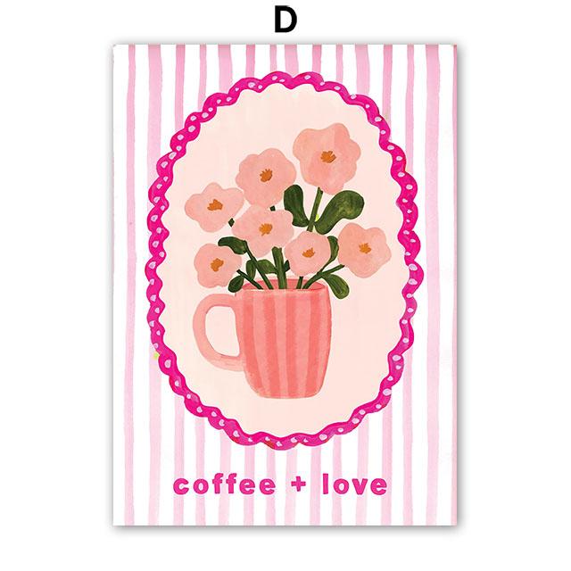 Boho Abstract Vase Flowers Coffee Illustration Wall Art Canvas Painting Animal Poster And Prints Pictures For Living Room Decor