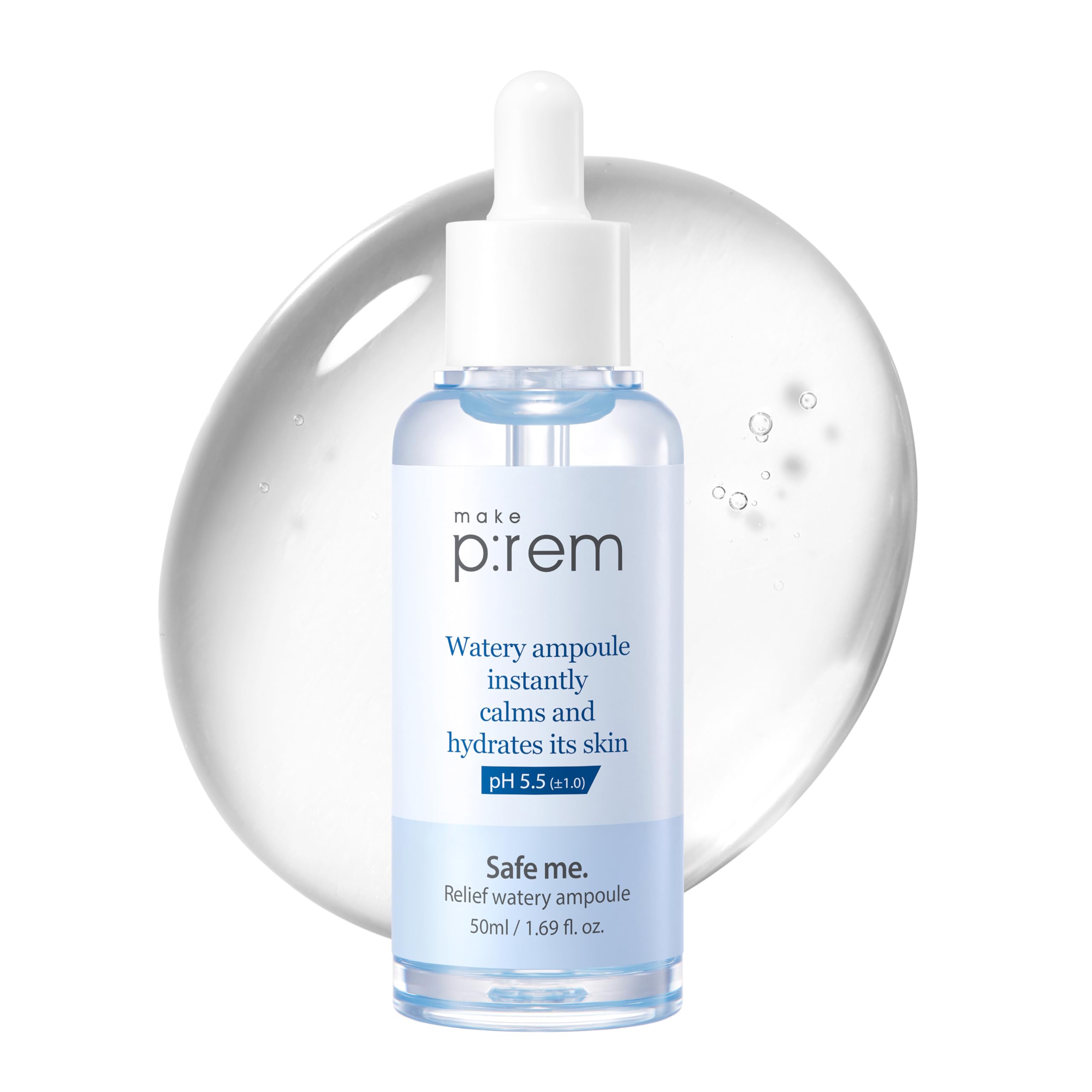 

Make Prem Safe Me Relief Watery Ampoule 50ml, Made in Korea with 80% Opuntia Ficus-Indica Stem Extract, a Hypoallergenic and Moisturizing Serum