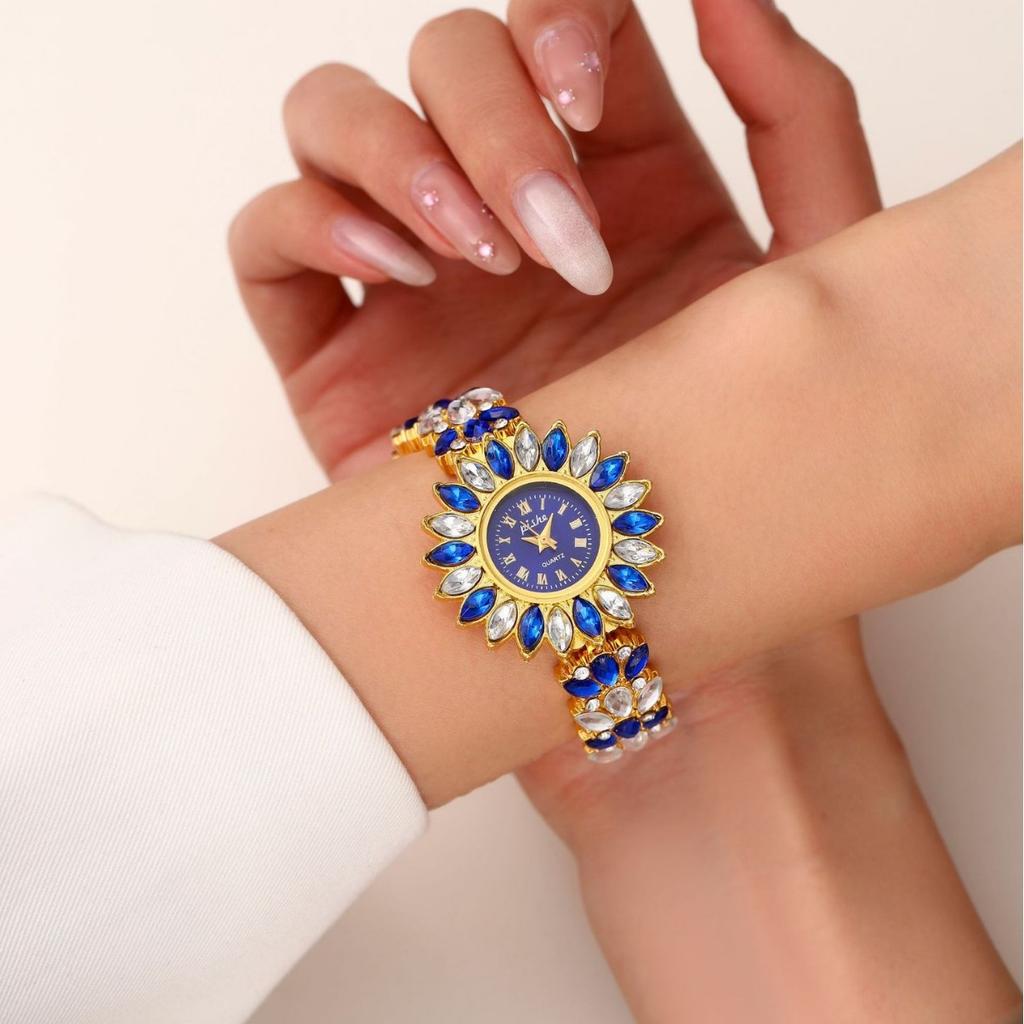 New creative flower curve design flower shape diamond women's quartz watch bracelet watch