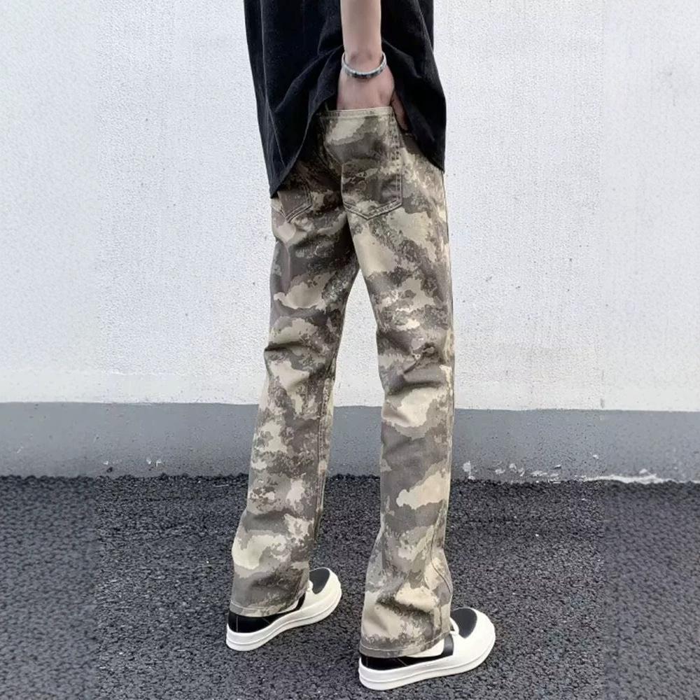American High Street Washed Camouflage Jeans Men's Autumn Trendy Brand Vibe Pants Slim-fitting and Thin Straight-leg Pants
