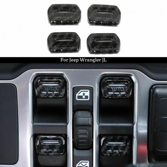 4x Carbon Fiber Window Lift Switch Button Cover Trim for Jeep Wrangler JL JT 18+