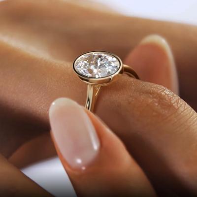 Original 925 Silver Solitaire Ring Oval Cut 5A Zirconia Lab Diamond 14k Gold Plated Wedding Engagement Ring Jewelry