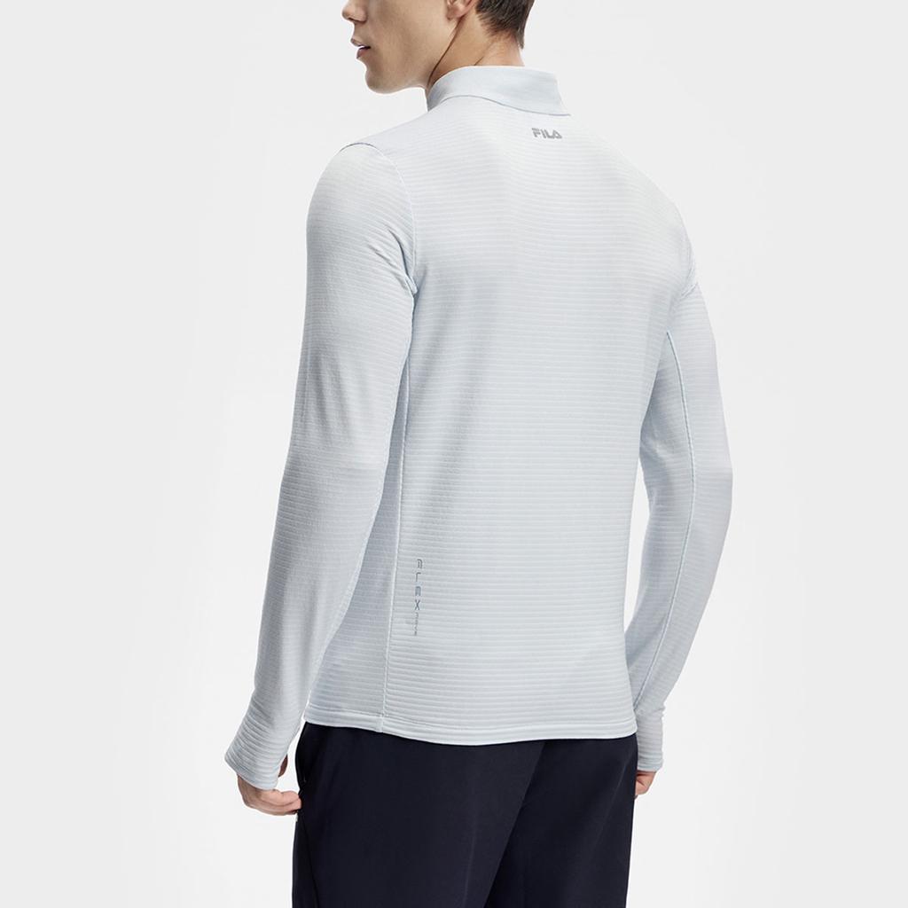 FILA Solid Color Stand Collar Fitness Slim Fit Knitted Long Sleeve T-Shirt Men Tops Light-Blue A11M411202FLB