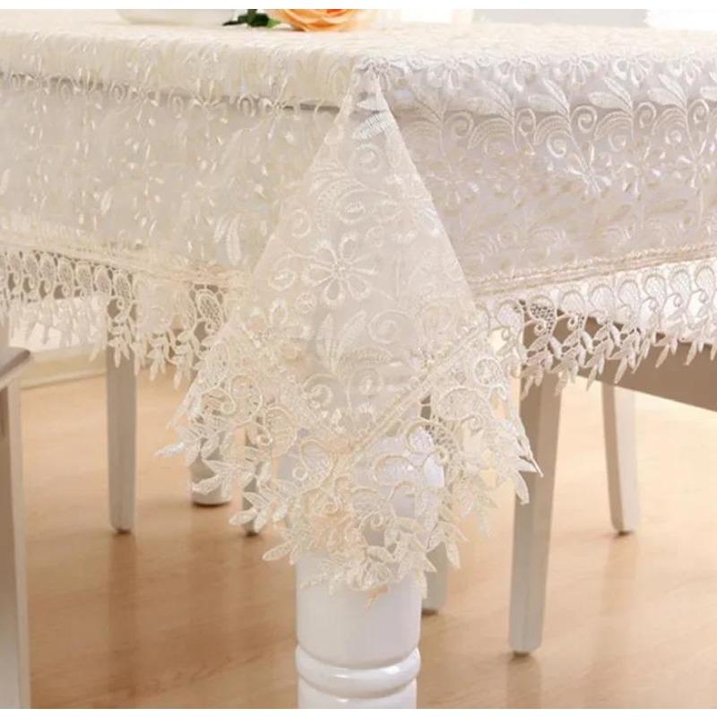 

Горда рожева біла мереживна скатертина для весільної вечірки Напівпрозора захисна кришка для столу Вишита скатертина Чайний рушник Домашній декор 100x150cm