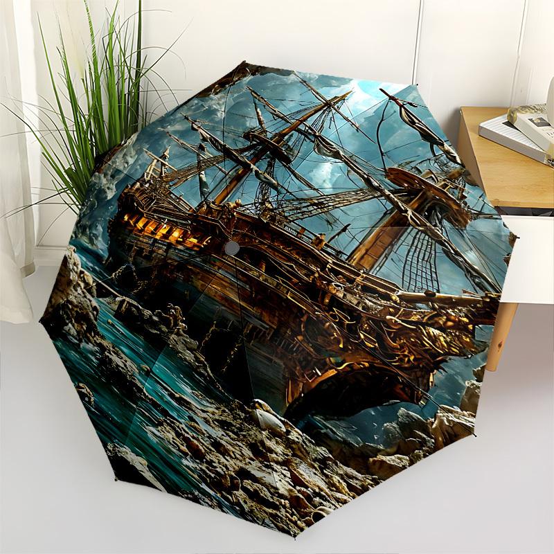 

Shipwreck, Cavern Themed Automatic Opening and Closing Umbrella, Brightly Colored 8-rib Portable Umbrella, Suitable for Men and Women, A Per