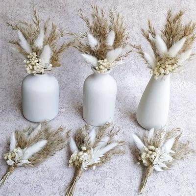 Mini Buquê de Flores Secas, Caixa de Presente de Capim Cauda de Coelho Cigano Decoração de Carro Corsage de Casamento Lembrança Flores Secas