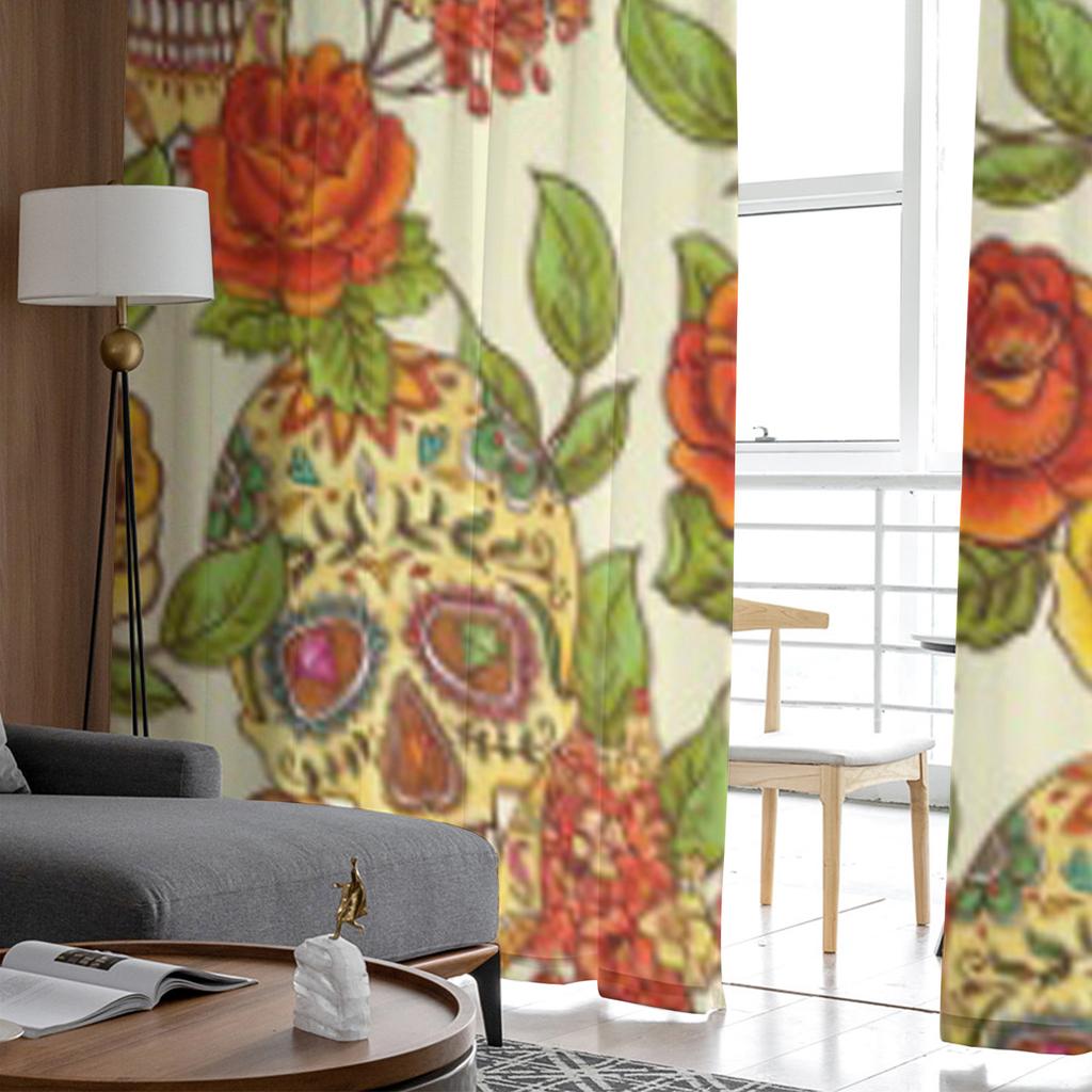 Czaszki Diamenty i Kwiaty Bezszwowe Tło Szyfonowe Przezroczyste Zasłony do Dekoracji Salonu Sypialni Okienne Woale Tiulowa Zasłona