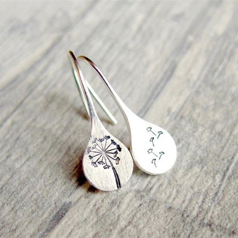 Vintage Silver Color Dandelion Dangle Earrings For Women Delicate Carved Plant Drop Earrings Boho Engagement Wedding Jewelry