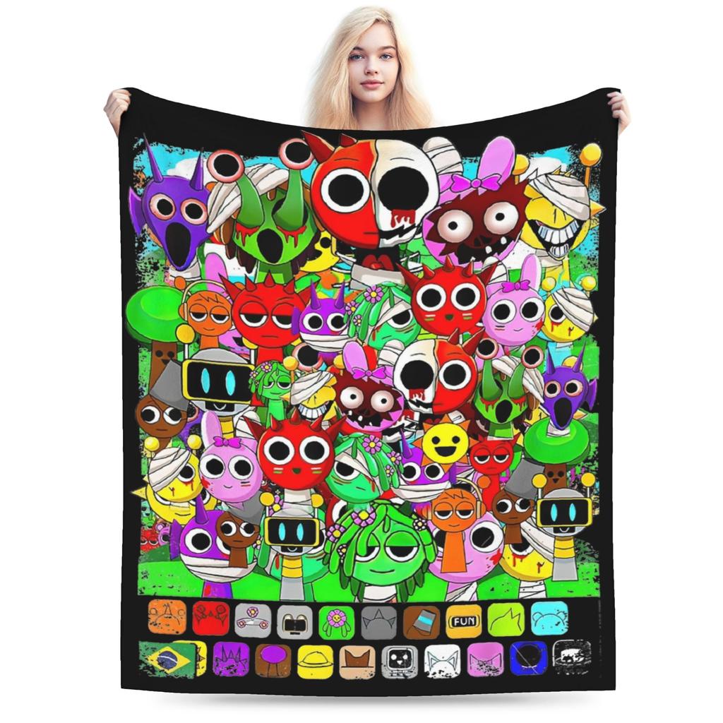 Coperte Gioco Cartoon Sprunki Decorazione in Pile Gioco Horror Portatile Coperte Plaid Super Calde per Casa Camera da Letto Copriletto