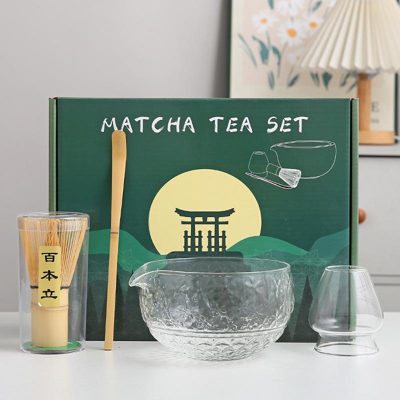 Japanese-style Glass Matcha Set, Matcha Bowl, Two-piece, Transparent, Tea Set, Matcha Whisking Tools, Tea Accessories, Gift