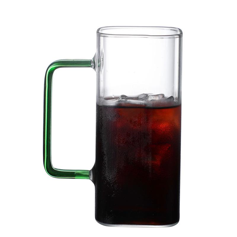 Glass Water Cup Milk Cup Tea Cup Breakfast Beverage Cup High Borosilicate Square Color Handle Glass Water Cup