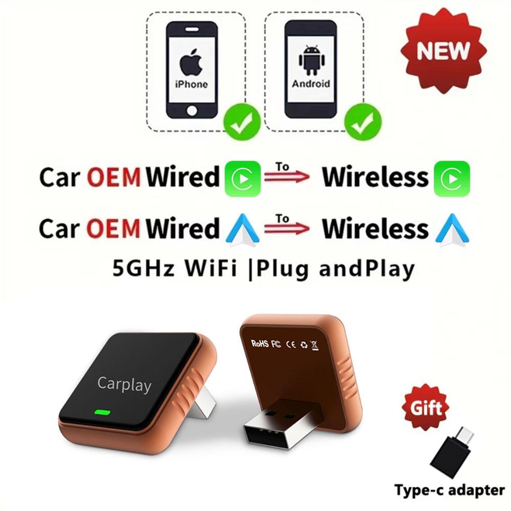 

2-в-1 Оригинальный беспроводной адаптер CarPlay Android Auto USB-донгл для автомобиля Plug Play Быстрое подключение 5G WiFi Автомобильная AI-смарт-бокс
