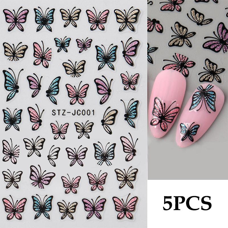 5Pcs Trendy Cartoon Laser Glitter Nail Art Stickers DIY Self Adhesive Nail Art Decorations Pretty Manicure Decals
