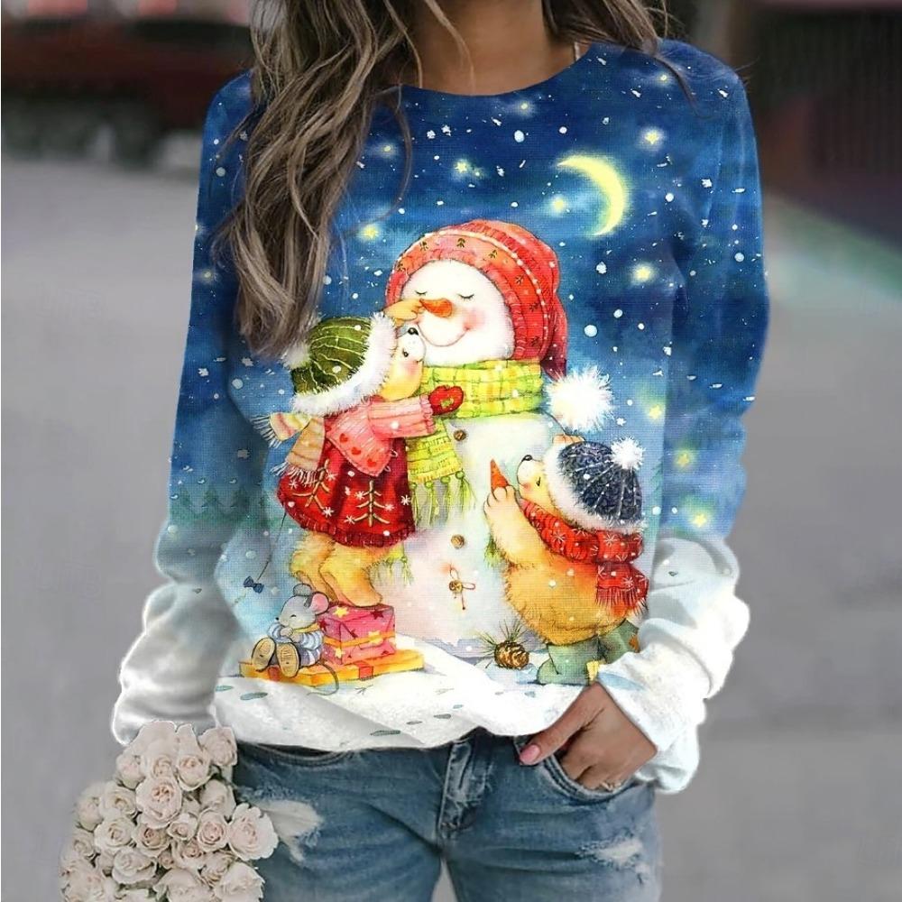 

Women s Christmas Snowman Print Hoodie, Festive Pullover Sweatshirt, Cozy Long Sleeve Wear, Fall Winter Holiday Style Pullover 4XL