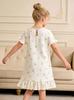 Vestido de Verano Blanco Crudo para Niñas, Cómodo y Suave, Corte A, Manga Corta, Vestidos para Niños