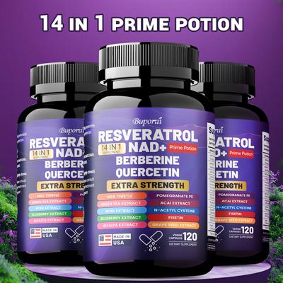 Resveratrol Supplement, Containing Milk Thistle, Berberine, Green Tea, Blueberry, and Grape Seed Extract, Suitable for Adults.