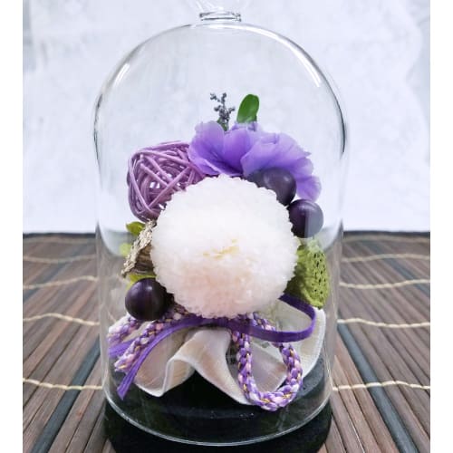 Preserved Shinshion Flowers and Incense Set, Memorial Flowers in a Cork Glass Dome
