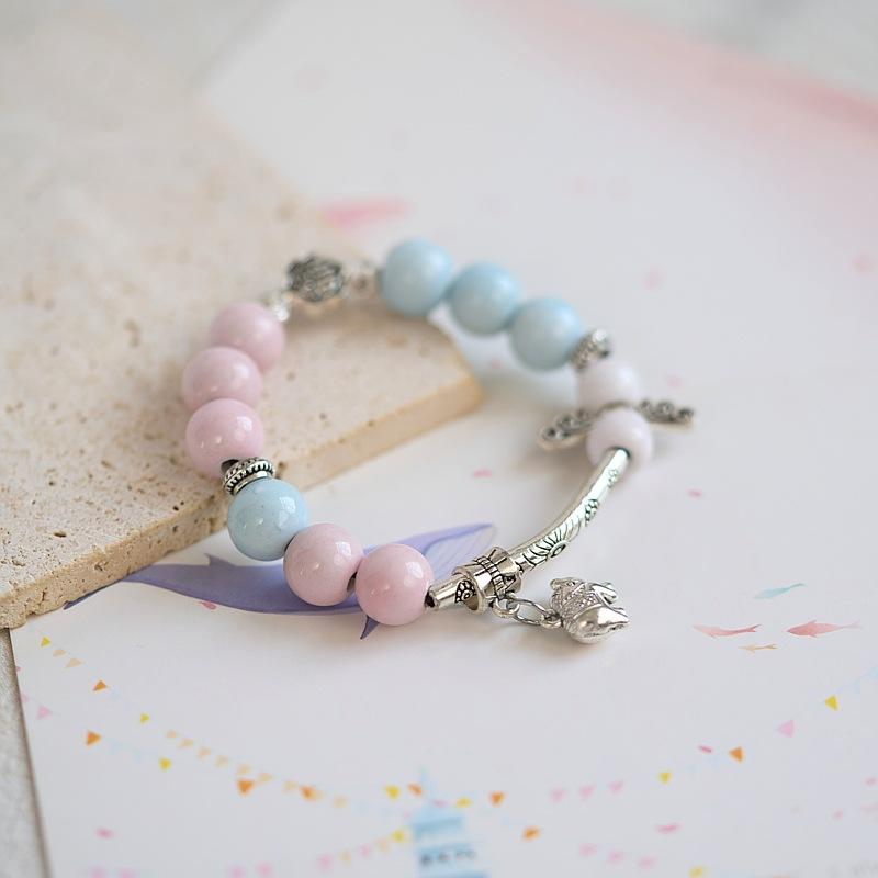 Jingdezhen ceramic bracelet batch goods, national style girls small fresh pink flower bracelet, versatile new Chinese bracelet.