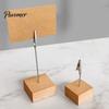 Compact Note Holder Wooden Cube Memo Clip Stand, Display Solid Wood Square Base Receipt Card Holder, Vertical for Wedding Party or Office Table
