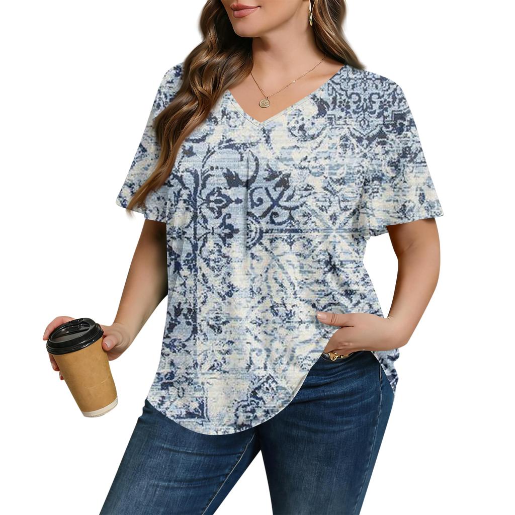 Blusa Casual de Moda para Mujer Talla Grande, de Corte Holgado, Manga Corta, Elegante Cuello en V, para el Trabajo
