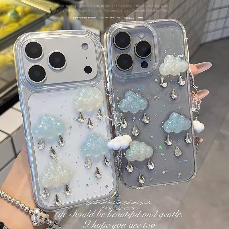 

Cloud Water Drop Rhinestone Mobile Phone Case For Iphone17Promax Transparent Glitter Apple 16 Star Sequins 15 iPhone 17Promax