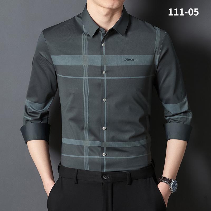 2023 Men's Long Sleeve Stretch Plaid Shirt - Wrinkle-Resistant, Non-Iron, Business Casual Striped Design