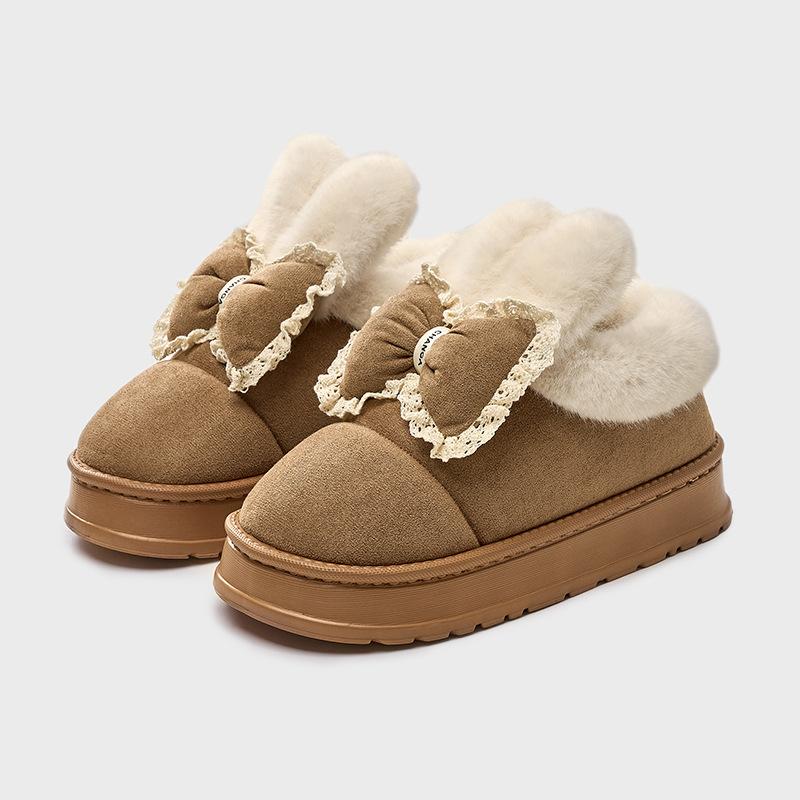 Winter new cotton slippers cute rabbit indoor home non-slip outer wear warm plush all-inclusive cotton shoes women's
