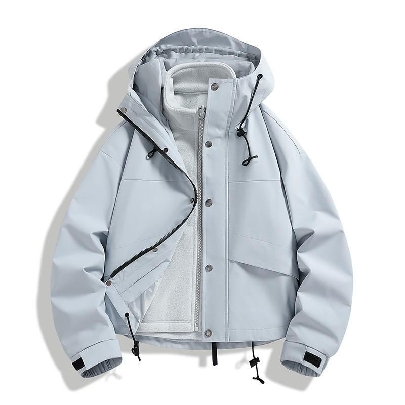 Womens Short Outdoor 3-in-1 Waterproof Windproof Jacket With Fleece Liner Hiking Camping Travel
