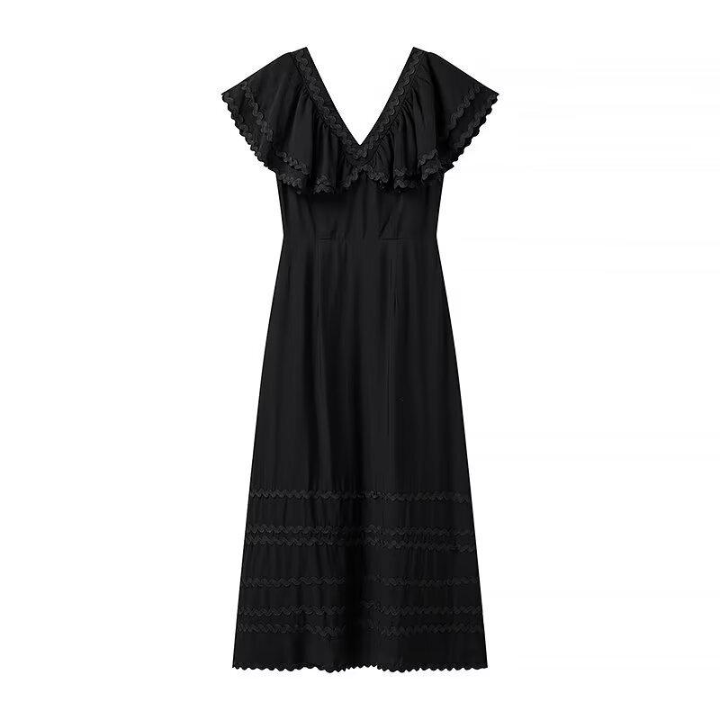 

Летнее кружевное платье принцессы с рукавами-крылышками 2025 - Дизайн в стиле французского шика Medium чёрный