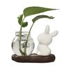 1pc Lovely Rabbit Hydroponic Plant Vases Transparent Glass Vase Tabletop Decoration Aquatic Flower Bottle With Wooden Base