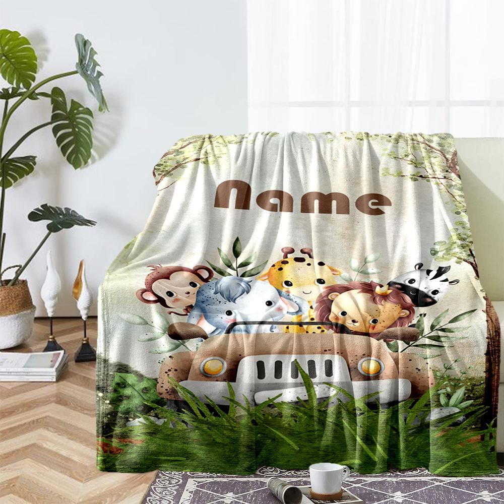 Custom Name Animals Theme Printed Blanket - Perfect for Couch, Bed, Travel & Outdoor Use | Machine Washable, Cozy & Durable.