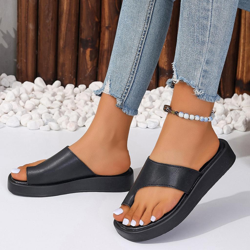 Beach Shoes Summer Plus Size Outdoor Slippers Solid Color Set Toe Thick Sole Round Toe Sandals