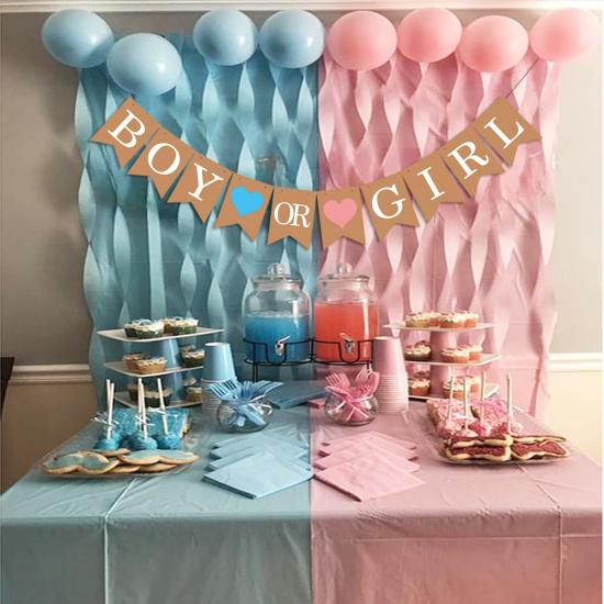Boy or Girl Banner – He or She Baby Gender Sign for Party Decorations, Neutral Gender Reveal Decor for Baby Shower or Pregnancy Announcement