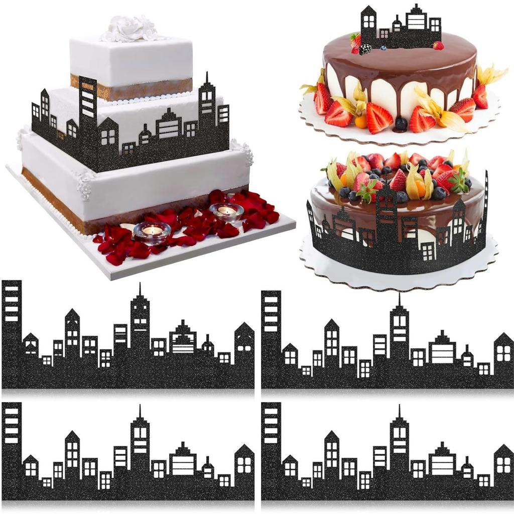 5PCS Scenic Theme Cake Border Decoration Cake Side Border Stick or Lay on Cake Toppers Birthday Cake Decor Accessories for Party