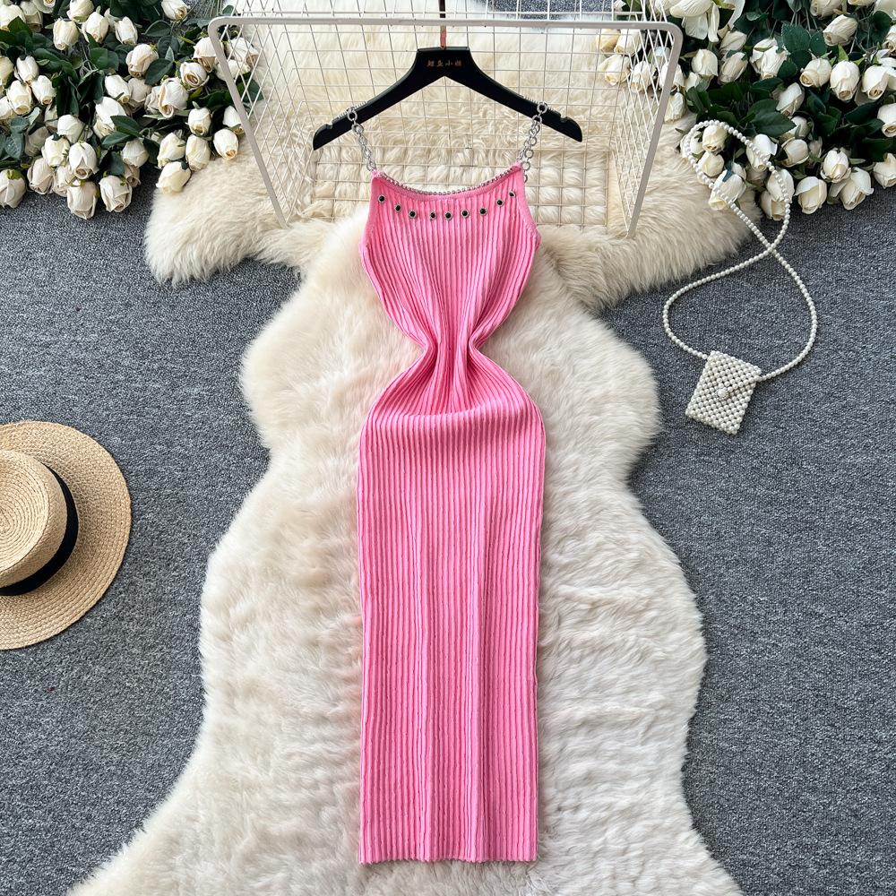 Chain suspender knitted dress women's autumn new summer slim and thin temperament high-end waist skirt