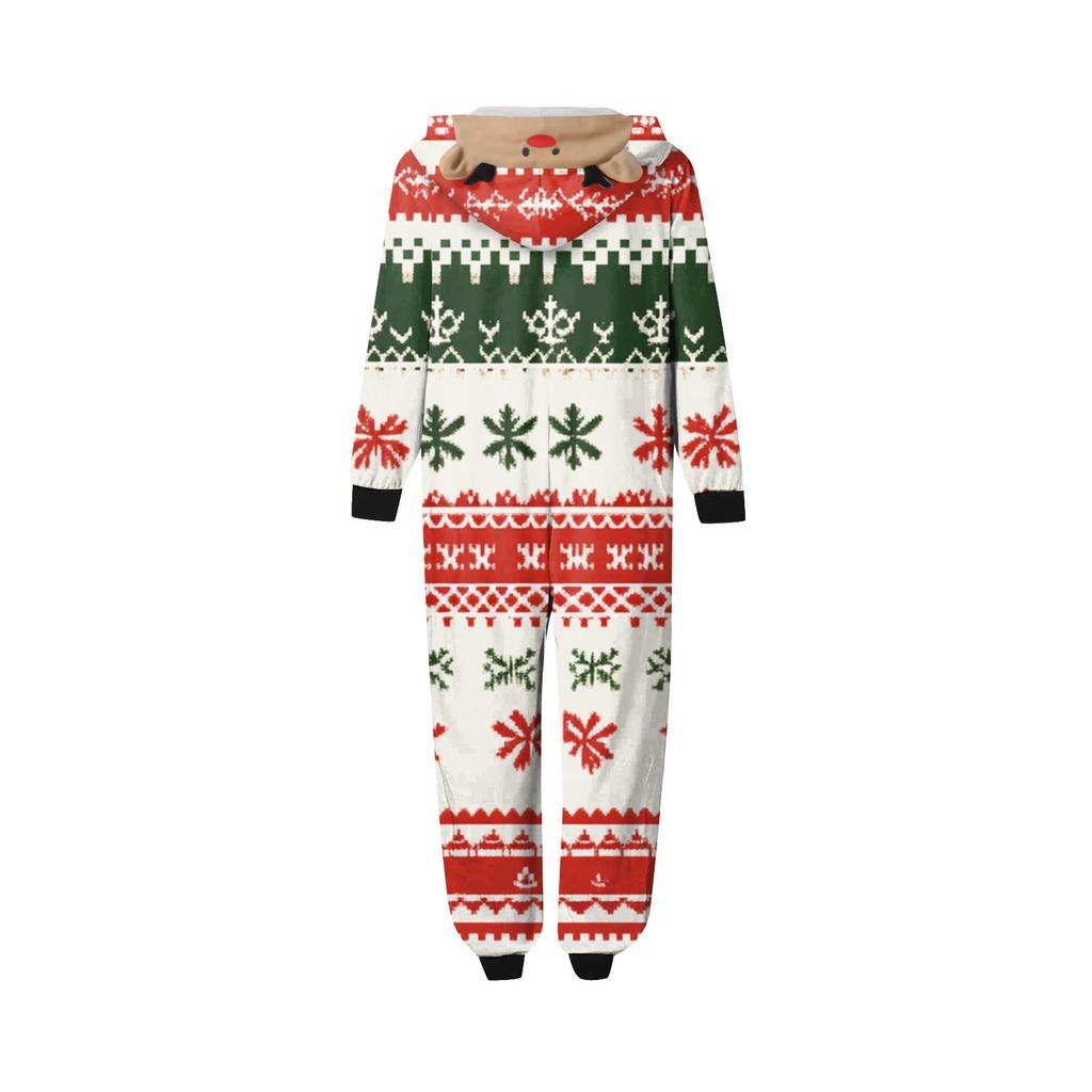 Parent Child Outfit - Christmas Print Family Matching Hooded Long Sleeved Zippered Jumpsuit Set