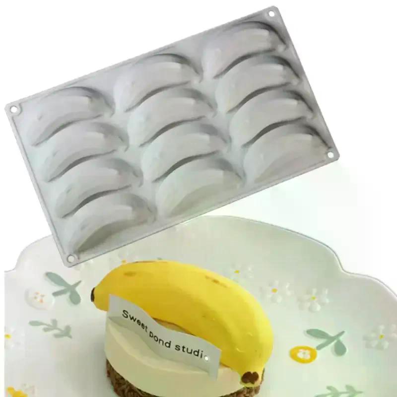 12 Zellen Bananen-Design Lebensmittelqualität Silikon Kuchenformen Frucht Mousse Kuchenform Dessert Backwerkzeuge Küchenbackgeschirr