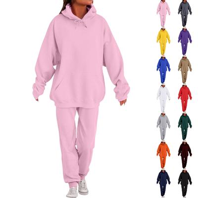 Women's Fashion Casual Solid Color Loose Hooded Sweatshirt Suit