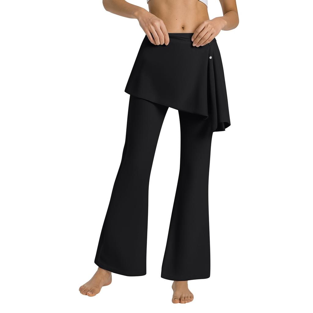 Women's 2-in-1 High Waisted Wide Leg Pants, Casual Solid Color Sports Pants, Yoga Pants