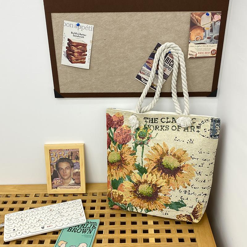Single-shoulder Bag Fashionable Large-capacity Tote Bag Embroidered Linen Bag