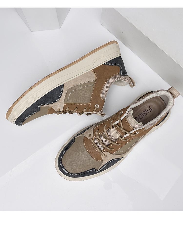 2032 Men's Handmade Flat Sole Cowhide Fashion Sneakers - Low-Top, Color Block, Large Size, Casual Spring/Autumn Trend