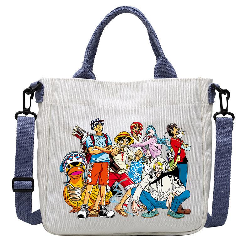 One Piece Canvas Bags Luffy Cartoon Anime Figures Print Shoulder Bag Outdoor Large Capacity Trendy Crossbody Handbag Gifts Poseable Articulated Scale