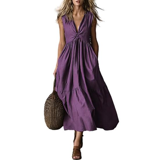 Sleeveless Maxi Dress for Women Deep V Neck Swing A-line Ruffle Tank XL фиолетовый