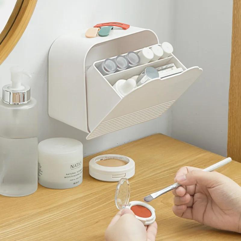 Punch-Free Bathroom Dustproof Sanitary Napkin Storage Boxes Wall-Mounted Cosmetics Shelf Home Plastic Sundries Organization Bins