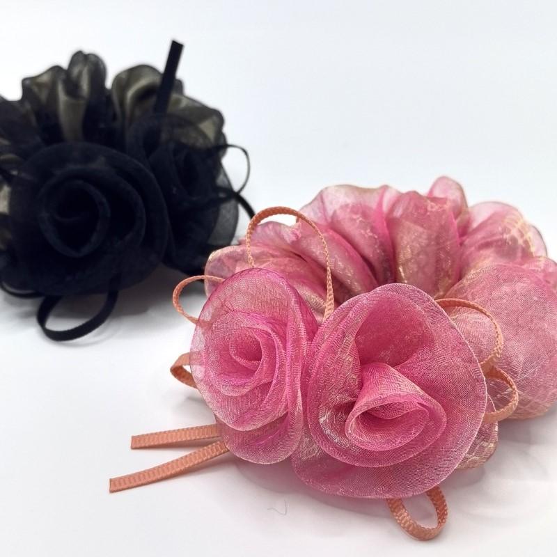 Korean Style High-end Rose Flower Scrunchie Fashionable Floral Hair Accessory Rose Flower Hair Tie Set  Rose Hair Scrunchie
